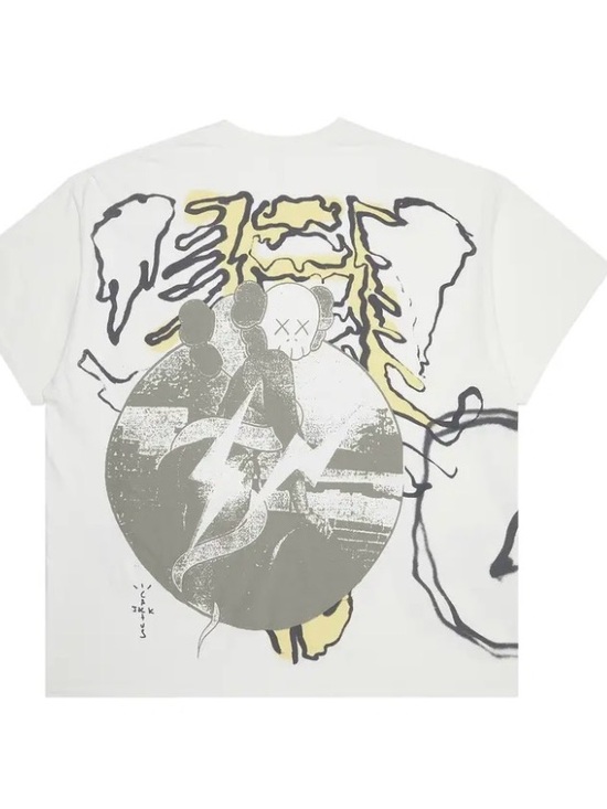 travis scott kaws Other - Graphic Short Sleeve Tee - White with Gray & Yellow Print